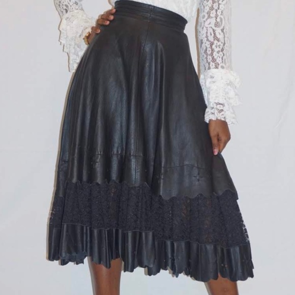 Dresses & Skirts - Vintage Black Leather Multi Layer Skirt